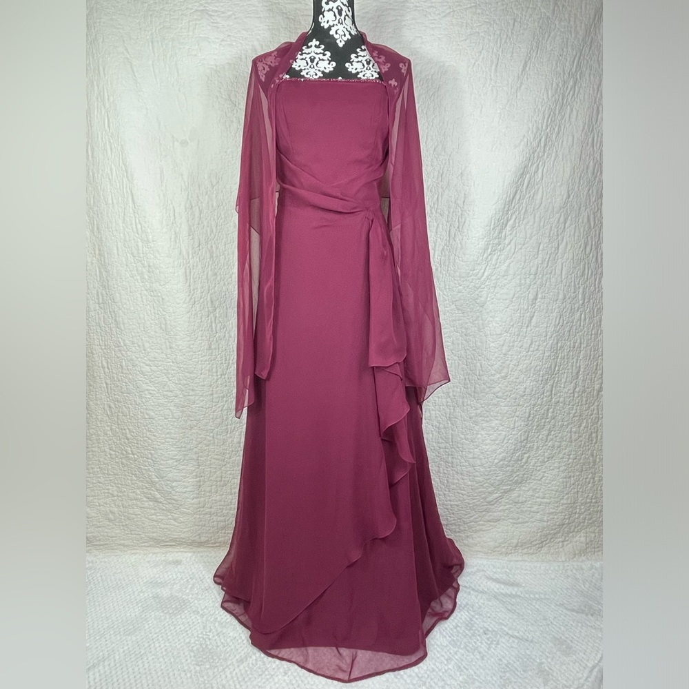 🔥Jordan Strapless Burgundy Bead Draped Waist Vamp Glam Formal Evening Dress